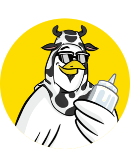 Chicken Guy! Sauce Logo with cow costume