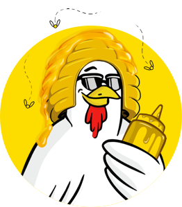 Chicken Guy! Sauce Logo with bees and honey hat