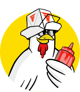 Chicken Guy! Sauce Logo with takeout box hat