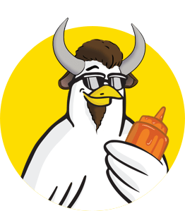 Cartoon chicken with buffalo horns