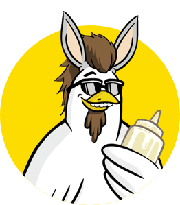 Cartoon chicken with donkey ears
