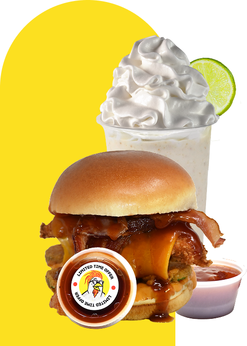 A key lime pie shake with a bbq bacon chicken sandwich